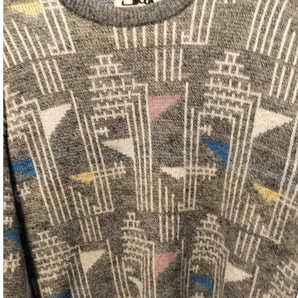 JED Vintage 80s Geometric Pattern Grandpacore Crew Neck Sweater Men's Large‎ - Picture 3 of 5
